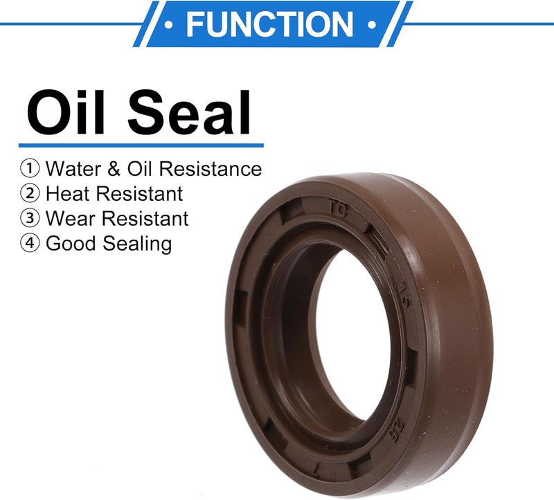 VekAuto Universal Oil Seal TC Double Lip W Steel Spring Seal Ring Rotary Shaft Seal 15x25x7mm High Pressure FKM Rubber Brown 2 Pcs - Image 3